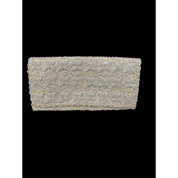 Bon Soir Handbags - Vtg Bon Soir Ivory Italian Beaded Evening Purse Clutch Made In Hong Kong
